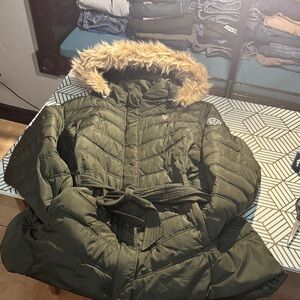 U.S. Polo Assn. Women's Olive Ski Jacket with Faux Fur Hood